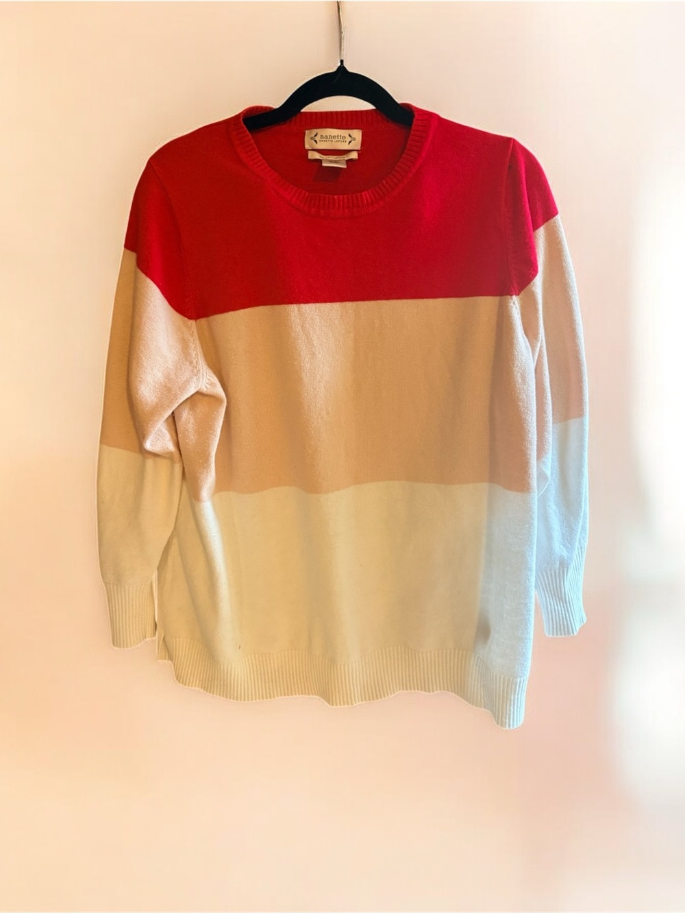 NWOT Nanette Lepore Women’s Cashmere Colorblock Sweater - Red, Blush, Cream.